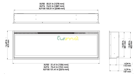 DIMPLEX IGNITE XL 74" ECO LED - rozmery