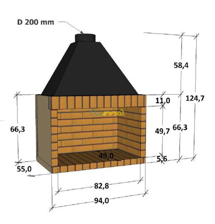 Otvorené šamotové ohnisko 80 cm - rozmery
