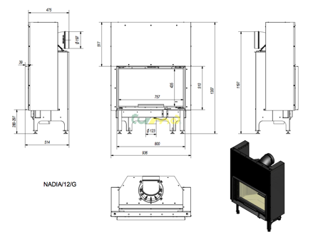 Kratki Nadia 12kw zdvih teplovzdušná oceľová krbová vložka