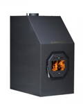 LS Falco TURBO 50kw teplovzdušné krbové kachle s ventilátorom pre diaľkový rozvod tepla a presklenými dvierkami